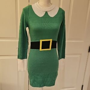 Tipsy Elves Green and White Sweater Dress